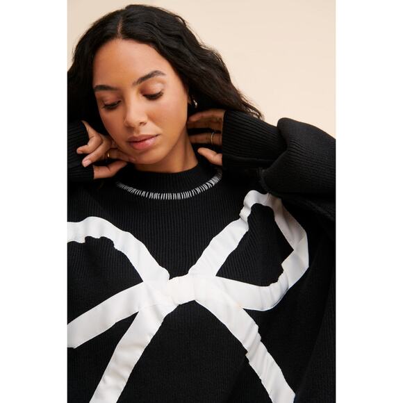 Free people x Tricia Fix Black Exploded Bow Knit Sweater Women’s Size L Nuuly - Picture 2 of 12